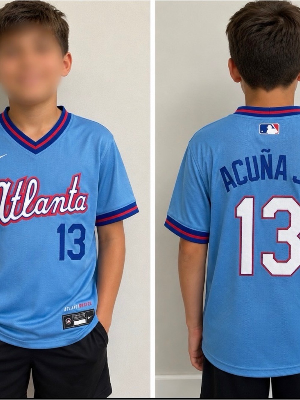 Ronald Acuña Jr. #13 Light Blue City Connect Atlanta Braves Kids Jersey YM 12